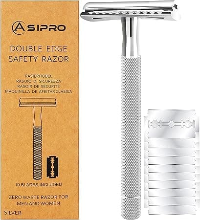 ASPIRO Säkerhetshyvel, Dubbel Kantig Rakkniv i Rostfritt Stål Safety Razor För Män & Kvinnormed 10 Extra Rakblad För Ansikte & Kropp – Bäst i test – rakhyvel herr bäst i test 2026