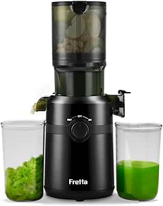 Cold Press Juicer-maskiner, Fretta Slow Masticating Juicer med 108 mm & 1,0 L behållare för hela frukter och grönsaker, 200W självmatande högavkastande juicepress, BPA-fri Tritan, (svart black)