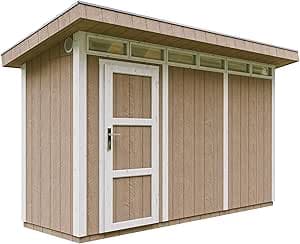 Trädgårdsskjul av högsta kvalitet 4,3 m² - L161xB411cm- All-inclusive set med golv, takpannor av bitumen, färgsats - Redskapsbod av hög kvalitet av träbaserade paneler LP Smartside - M902 TERRA BROWN – Bäst i test – redskapsskjul bäst i test 2026
