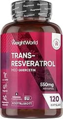 Trans Resveratrol med Quercetin 550 mg - 120 veganska kapslar - Alternativ till pulver - 4 månaders förbrukning - Magnesiumstearatfri - Japansk Knotweed från WeightWorld