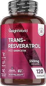 Trans Resveratrol med Quercetin 550 mg - 120 veganska kapslar - Alternativ till pulver - 4 månaders förbrukning - Magnesiumstearatfri - Japansk Knotweed från WeightWorld