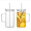 INSETLAN 760 ml stora ribbade glaskoppar med handtag och lock – uppsättning av 2, klara glaskoppar med återanvändbara sugrör, vertikala ränder design – perfekt för iskaffe, te, smoothies