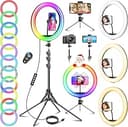 11.5 Tum Ringljus med Stort Stativ Hög, GerTong LED Selfie Justerbar Ljusring med 40 RGB Belysningslägen och 13 Nivåer, USB Halo Ringlampa med Fjärrkontroll för Smink/Youtube/Live Stream