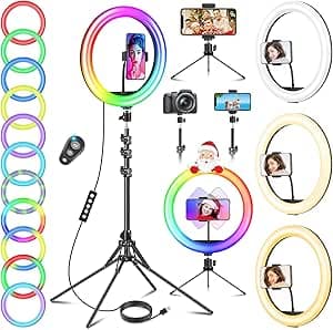 11.5 Tum Ringljus med Stort Stativ Hög, GerTong LED Selfie Justerbar Ljusring med 40 RGB Belysningslägen och 13 Nivåer, USB Halo Ringlampa med Fjärrkontroll för Smink/Youtube/Live Stream – Bäst i test – ringlampa bäst i test 2026