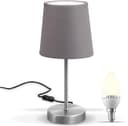 B.K.Licht I LED bordslampa I Stofflampa I grå I matt-nickel I E14 I sängbordslampa med strömbrytare I IP20
