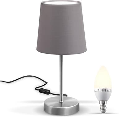B.K.Licht I LED bordslampa I Stofflampa I grå I matt-nickel I E14 I sängbordslampa med strömbrytare I IP20