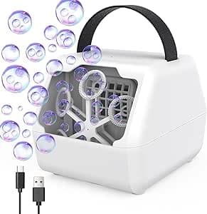 Automatisk såpbubbelmaskin, bärbar såpbubbelmaskin, 10 000 bubblor/minut med 400 ml tank/dubbla lager bubbelnät/handtag, barn utomhusgåva för bröllop/födelsedag/scen/fest – Bäst i test – såpbubbelmaskin bäst i test 2026