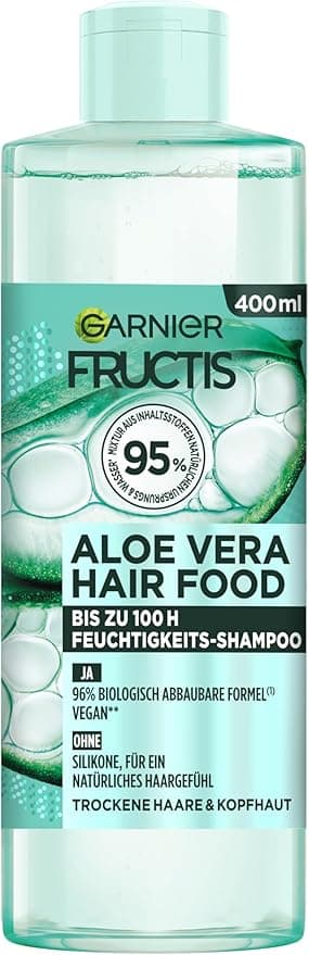 Garnier Fructis Aloe Vera schampo, för normalt till torrt hår, fuktgivande och skonsam rengöring, för mer glans och jämnhet, med kokosolja, utan silikoner, hårmat, 400 ml – Bäst i test – schampo för torrt hår bäst i test 2026