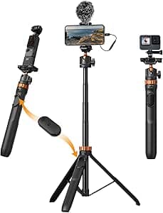 Selfie Stick stativ, K&F Concept MS08 selfie-pinne, 158 cm mobiltelefonstativ, stativ för smartphone kompatibel med iPhone/Samsung/DJI Osmo Action/Insta 360, mobiltelefonhållare med avtagbar – Bäst i test – selfiepinne bäst i test 2026