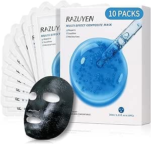Lugnande och Återfuktande Ansiktsmask med Kamomill, Centella och Hyaluronsyra, Fuktgivande Sheet Mask för Känslig Hud, 10 x 30ml
