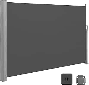 SONGMICS Sidoskärm, utdragbar, 180 x 350 cm, integritetsskärm, solskydd, ogenomskinlig utomhuspersienn, för uteplats, terrass, trädgård, stål, antracit grå GSA185G02 – Bäst i test – sidomarkis bäst i test 2026