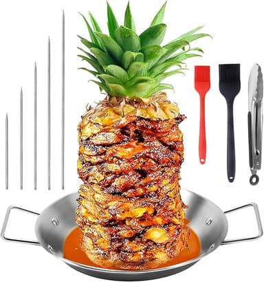 Vertikalt grillspett i rostfritt stål – konspettset med 3 utbytbara spett och uppsamlingsskål för gyro/kebab i ugn röker