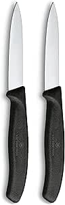 Victorinox 67603B Swiss Classic set om 2 grönsaksknivar, 8 cm blad, extra vass, mittspets, rostfritt stål, tillverkad i Schweiz, svart