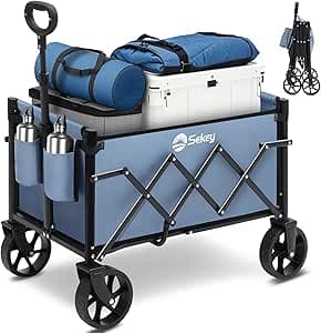 Sekey rullvagn, vikbar liten 70-80 kg, handvagn med broms, vikbar shoppingvagn, campingvagn med höjdjusterbart handtag, lätt och platsbesparande, mini 4029, blå
