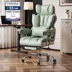 Efomao ergonomisk kontorsstol i PU-läder, stor och hög skrivbordsstol 200 kg, justerbar datorstol med hög rygg, fotstöd och ländryggsstöd