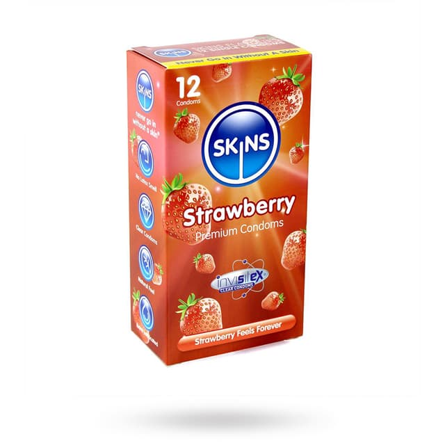 SkinsKondomer Med Jordgubbssmak 12-pack – Bäst i test – smaksatta kondomer bäst i test 2026