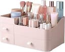 Makeup-organiserare för sminkbord, stor bänkskiva med lådor, kosmetikförvaring för hudvård, borstar, ögonskugga, lotioner, läppstift, nagellack. Perfekt för byrå, badrum, sovrum (rosa)