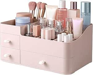 Makeup-organiserare för sminkbord, stor bänkskiva med lådor, kosmetikförvaring för hudvård, borstar, ögonskugga, lotioner, läppstift, nagellack. Perfekt för byrå, badrum, sovrum (rosa) – Bäst i test – sminklåda bäst i test 2026