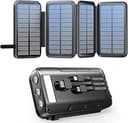 Solkraftbank 20 000 mAh,solcellsladdare med 3 kablar QC4.0 22,5 W USB C 20 W snabbladdningsfunktion, med 4 solpaneler och 3 LED-ficklampa för smartphones surfplattor camping