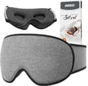 INNELO Sovmask av bomull för sidosovande, förbättrad 3D-ljusblockerande sovmask med hörselskydd, ultramjuk och bekväm ögonmask, sovglasögon med kardborreband för kvinnor, män (Grå)
