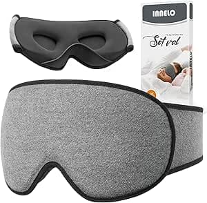 INNELO Sovmask av bomull för sidosovande, förbättrad 3D-ljusblockerande sovmask med hörselskydd, ultramjuk och bekväm ögonmask, sovglasögon med kardborreband för kvinnor, män (Grå) – Bäst i test – sovmask bäst i test 2026