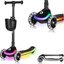 LIONELO Mey Trehjulig Sparkcykel för Barn 3+ år med LED-hjul & Lysande Plattform, Hopfällbar Balansskoter med Justerbart Styre 64–79 cm, Halkfri Fotbräda, Korg, Ergonomisk Design, upp till 50 kg
