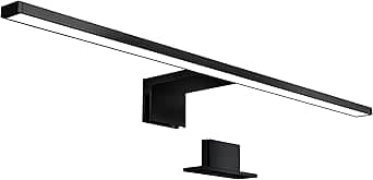 B.K.Ljus – spegelbelysning badrum med 2-i-1 montering, neutral vit ljusfärg, klämbar, skåpbelysning, spegellampa, 60 x 10,3 x 3,6 cm, svart