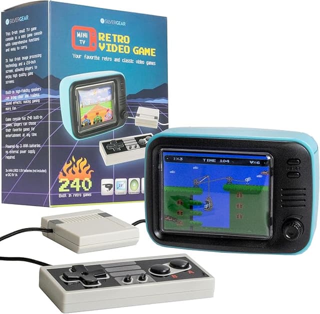 Silvergear® Mini TV Retro Video Game | Retro analog fickkonsol | med 240 klassiska spel | bärbar spelkonsol | minispelkonsol | 61 x 64 x 94 mm | blå – Bäst i test – spelkonsol bäst i test 2026