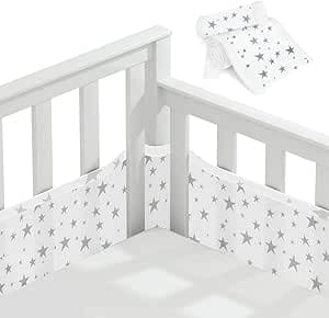 Aolso Spjälsängsskydd, babysängskontur med 4 sidor anti-kollision, andningsbart 3D-nätfoder, anti-luftflöde, för nyfödda, pojkar och flickor (stjärna)