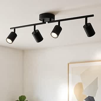 Gr4tec Orienterad taklampa med 4 spotlights, modern taklampa GU10, svarta takspotlights, väggmonterad LED-spotlight, spotlight för kök, sovrum, matsal, utan glödlampa