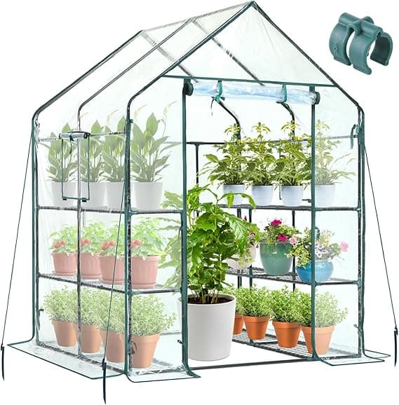 Ohuhu Växthus med hyllor för utomhusbruk, promenad i växthus plast växthus med 12 hyllor, slitstark växthus med markpinnar och rep för stabilitet 145 x 145 x 195 cm transparent – Bäst i test – stort växthus bäst i test 2026
