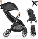 LIONELO Julie One Lätt Barnvagn för Flygplan (0–4 år upp till 22 kg), Enhandfällning – Endast 6,6 kg, Kompakt, 5-punktsbälte, Justerbart Ryggstöd & Fotstöd, EVA-hjul, XXL Sufflett, Svart