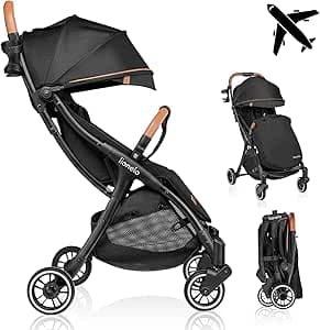 LIONELO Julie One Lätt Barnvagn för Flygplan (0–4 år upp till 22 kg), Enhandfällning – Endast 6,6 kg, Kompakt, 5-punktsbälte, Justerbart Ryggstöd & Fotstöd, EVA-hjul, XXL Sufflett, Svart – Bäst i test – sulky bäst i test 2026