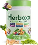 Herboxa Super Greens Pulver med citron- och myntasmak 50 portioner med cikoriaröta, zink och kromgrönt superfood för energi och välbefinnande (300, Passionsfruktsmojito)
