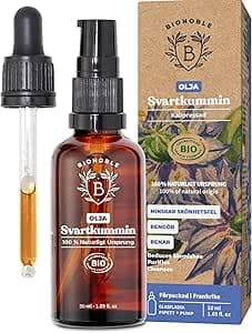 BIONOBLE Ekologisk Svartkumminolja 100% Ren, Kallpressad, Naturlig, Utan Hexan - Mot Akne, Renande - Ansikte, Kropp och Hår - Vegansk Black Seed Oil - Glasflaska med Pipett och Pump - 50ml – Bäst i test – svartkumminolja bäst i test 2026