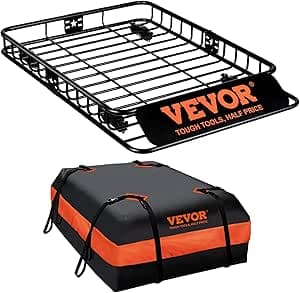 VEVOR Lastkorg för takräcke, 130,5 x 91,5 x 12,7 cm lasthållare för tak med 15 cu ft vattentät lastväska, 90 kg kapacitet Universal lasthållare för SUV, lastbil – Bäst i test – takräcke bäst i test 2026