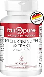 Fair & Pure tallbarksextrakt 200 mg, 120 kapslar, 95% proanthocyanidiner, veganskt kosttillskott utan tillsatser, tillverkat i Tyskland