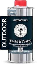 OLI-NATURA Yacht & teakolja – träolja för utomhusbruk – 250 ml, teak – premium linolja med skydd mot UV-strålning, vittring, förtöjning och korrosion – lämplig för nästan alla typer av trä