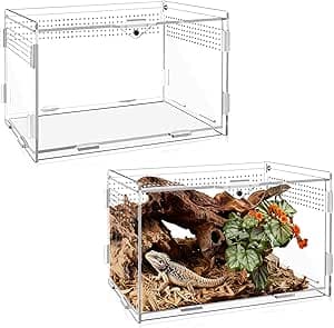 Akryl snigel terrarium, 20 x 12 x 12 cm, akryl terrarium, litet transparent med vivarium ventilationshål, för spindlar, gecko, sköldpaddor, insektsmatningsbehållare