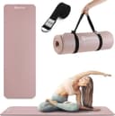HyperMotion Yogamatta NBR 183x61x1,5 cm Dammrosa, Extra Tjock 15 mm Halkfri, med Bär- och Stretchrem, Träningsmatta för Pilates och Avslappning