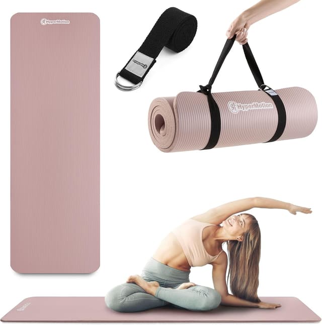 HyperMotion Yogamatta NBR 183x61x1,5 cm Dammrosa, Extra Tjock 15 mm Halkfri, med Bär- och Stretchrem, Träningsmatta för Pilates och Avslappning – Bäst i test – tjock träningsmatta bäst i test 2026