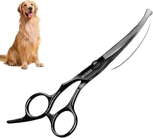 Hundsax, böjd sax, pälssax för hundar och katter, säkerhet, rund spets, trimningssax, titanbelagd hårklippare av rostfritt stål, för hundar och katter