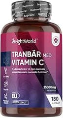 Tranbärskapslar med Vitamin C - motsvarar ca 25.000 mg tranbärspulver (50:1) - 6 månaders förbrukning - 180 stycken & vegan - 200 mg Vit C - WeightWorld