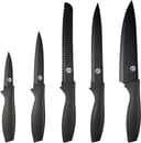 MasterChef Knivset, Köksknivset 5-Delar, Komplett Set: Kockkniv, Brödkniv, Trancherkniv, Universalkniv och Skalkniv, Rostfritt Stål med Non-Stick-Beläggning, Ergonomiska Soft-Touch-Handtag, Svart