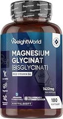 Magnesiumglycinat kapslar - 1420 mg magnesium bisglycinat med 2 mg vitamin B6 (pyridoxinhydroklorid) - 200 mg elementärt magnesium - 180 veganska kapslar - 3 månaders förbrukning -WeightWorld