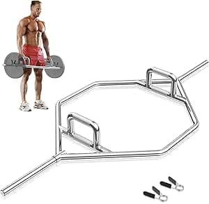 Fantasks 3-delad fällstång, hex bar 25 mm fäste upp till 226 kg, kan belastas med 2 fjäderlås, hexagon hantelstång för knäböj, korslyftning, axellyft, silver