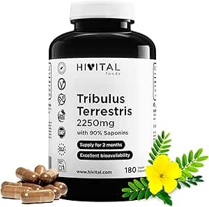 Tribulus Terrestris 2250 mg. 180 veganska kapslar för 2 månaders behandling. Naturligt Extrakt med 90% Saponiner med hög aktiv ingrediens. Tillverkad i Europa av HIVITAL – Bäst i test – tribulus terrestris bäst i test 2026