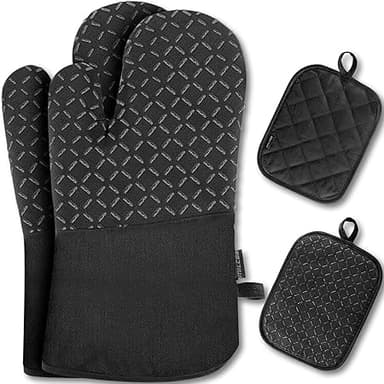 MILcea Ugnshandskar grytlappar grythandskar set om 4, bakhandskar matlagningshandskar Oven Mitts värmebeständiga