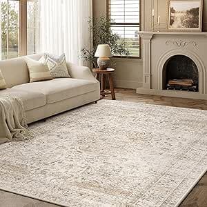 HUGEAR Vintage Vardagsrum Matta 140x200cm Beige Sovrum Halkfri Tvättbar Kort Lugg Stor Golvmatta Sovrumsmatta Matsal Kontor Hall Barnrum Mattor