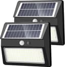 solcellslampor för utomhusbruk med rörelsedetektor, 2 000 mAh solcellsbelysning utomhusbelysning IP65 vattentät, 75 LED 3 lägen solcellslampor utomhusbelysning för gård trappor garage